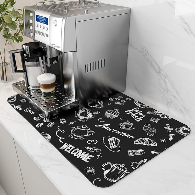 AMOAMI Coffee Mat Hide Stain Rubber Backed Absorbent Dish Drying Mat for Kitchen Counter - Fits Under Coffee Maker & Espresso Machine (12x19,INK)