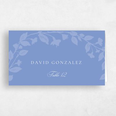 Dark Pastel Blue Wedding Place Card - Fawn