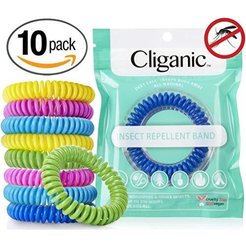 Cliganic 10 Pack Mosquito Repellent Bracelets, DEET-Free Waterproof Bands