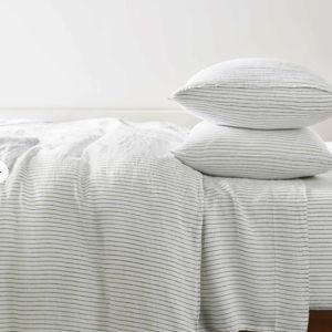Brooklinen Washed European Linen Duvet Set (Color: Pinstripe in Fresh Moss, Size: King)
