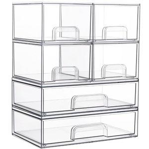 Vtopmart Stackable Storage Drawers Set of 6, Clear Plastic Organizer Bins for Bathroom Supplies,Ideal for Cabinet,Pantry,Laundry Room Organization