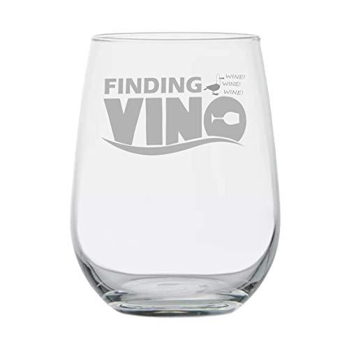 Finding Vino - 15 oz Stemless Wine Glass - Funny Disney Lovers Gift for Birthday - Mermaid - Fishing Gifts - Best Friend Mom Gift - Nemo Dory Gift