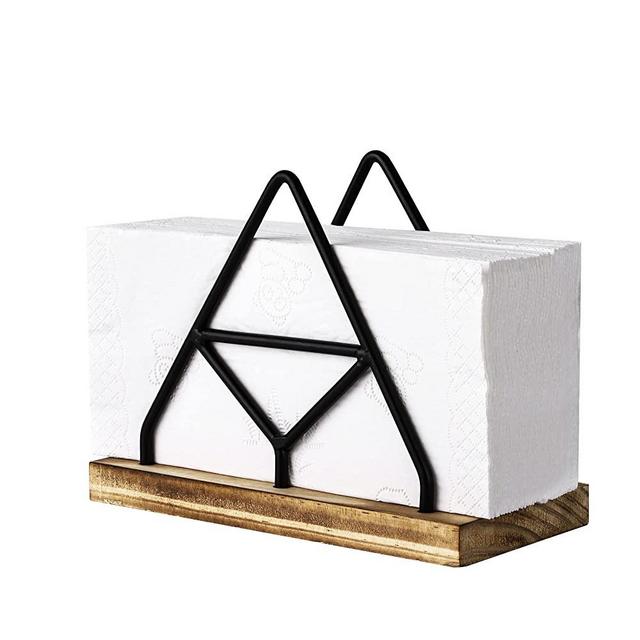 Eurlemd Modern Farmhouse Napkin Holder, Upright Vintage Napkin Storage Paper Dispenser for Tables, Steel And Wooden Base Kitchen & Dining Room Decor