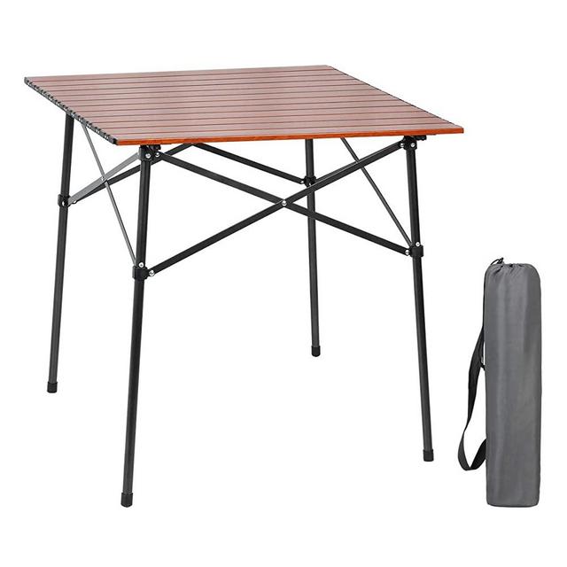 PORTAL Lightweight Aluminum Folding Square Table Roll Up Top 4 People Compact Table with Carry Bag for Camping, Picnic, Backyards, BBQ