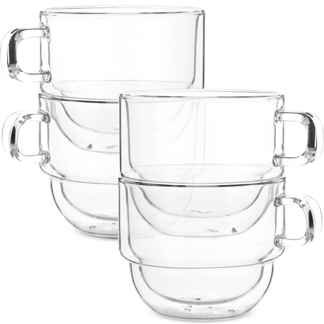 BTaT- Stackable Insulated Coffee Mugs, 4 Pack 12 oz(350 ml), Ideal for Hot and Cold Drinks, Stackable Cappuccino Cups, Double Wall Glass Coffee Cups, Tea Cups, Latte Cups, Latte Mug