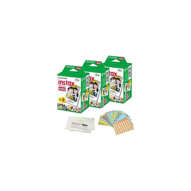Fujifilm INSTAX Mini Instant Film 60 Sheets for Fujifilm Instax Mini 8 9 11 12 Cameras + Frame Stickers and Microfiber Cloth Accessories White