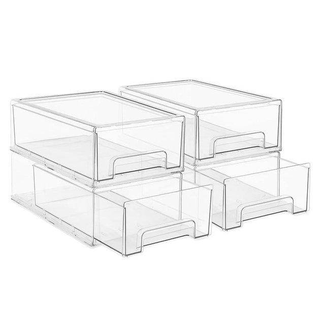 Sorbus Medium Clear Storage Drawers (4 Pack) – Stackable Organizer Drawers for Pantry, Kitchen, and Fridge – Pull-Out Acrylic Storage Bins with Handles