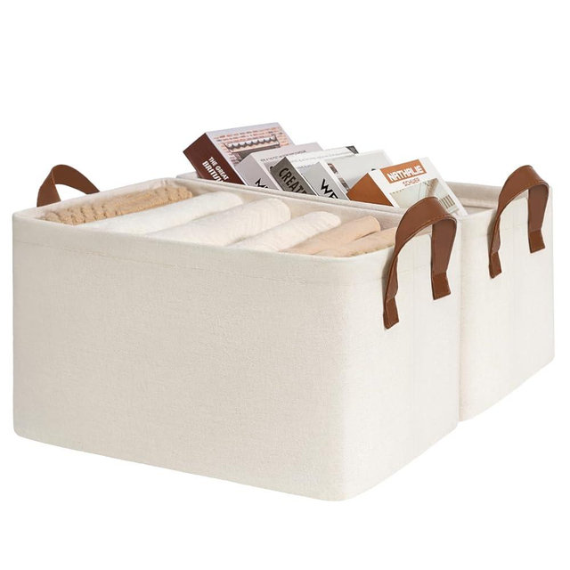 CHICVITA Storage Bins for Shelves, Closet Bins for Organization, Storage Baskets for Towels, Rectangle Basket for Bedroom, Collapsible Storage Bins, 14 ¾" L x 10 ¼" W x 8 ¼" H, Beige, 2-Pack