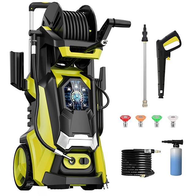 Electric Pressure Washer 4200 PSI +2.8 GPM Power Washers Electric Powered with Three Modes of Touch Screen Adjustable Pressure,4 Nozzles and Foam Cannon Hose Reel Car Washer Cleaner for Home/Patio…