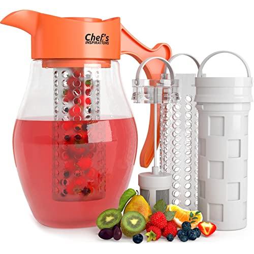 Chef’s INSPIRATIONS 3 Core Infusion Water Pitcher. 3 Quart (2.8 Liters). Best For Flavored Infused Tea, Fruit or Herbs. Includes 3 Inserts for Fruit, Tea & Ice. Bonus Infuser Recipe eBook.