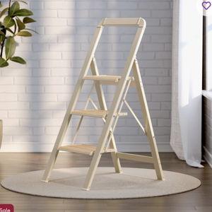 3 - Step Aluminum Lightweight Folding Step Ladder - Cream