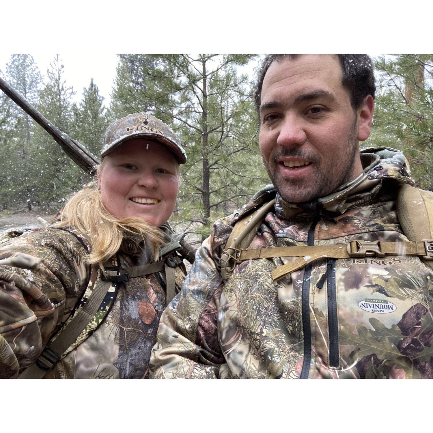 A snowy day out chasing turkeys