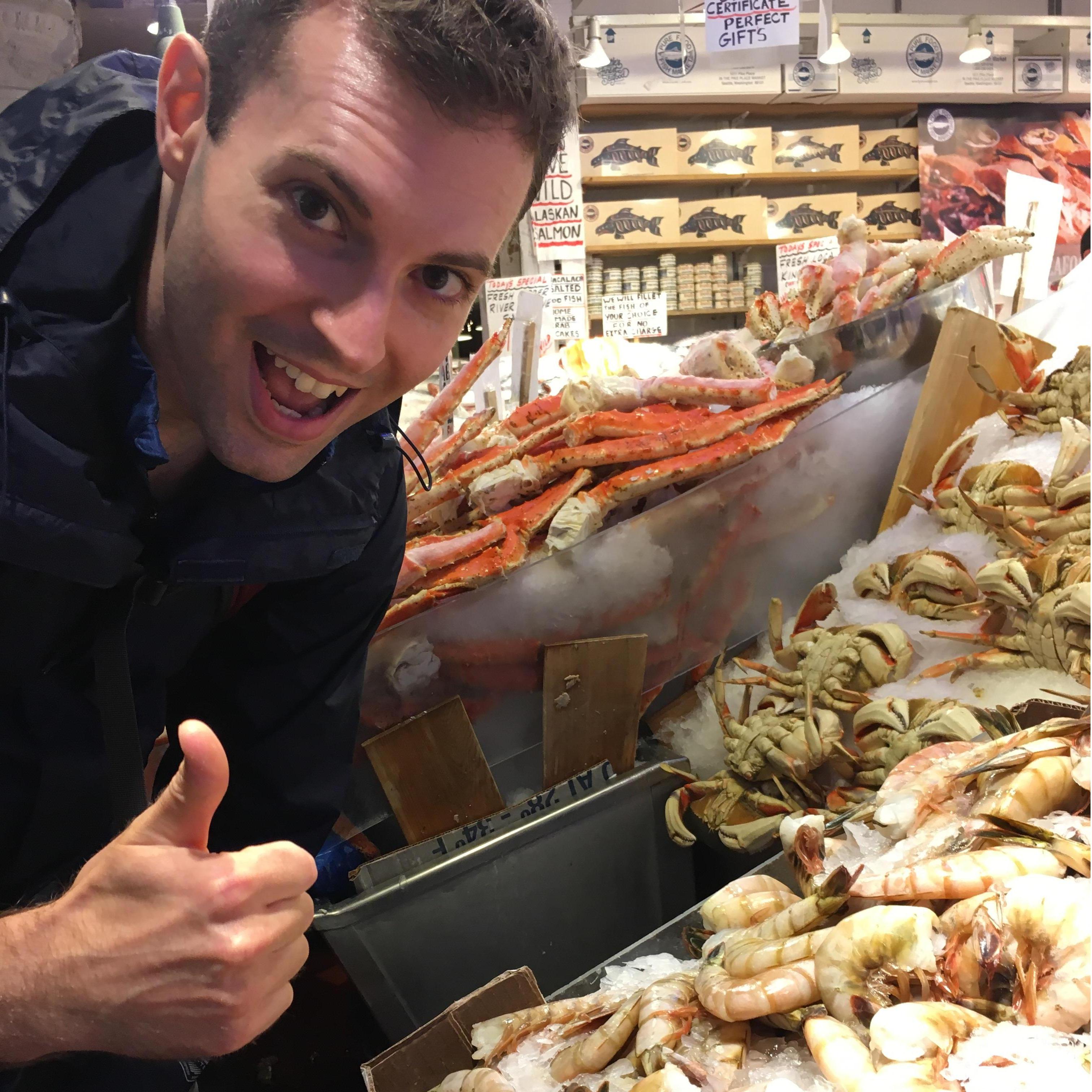 Pacific Northwest trip, July 2019. Jonathan at Pike Place Market in Seattle.