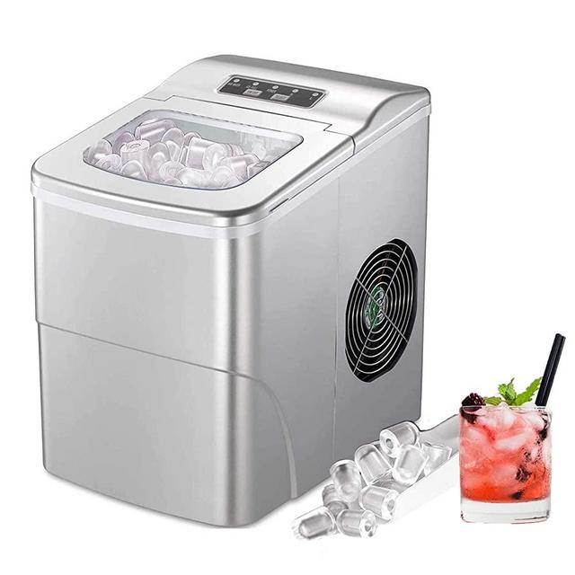 Electactic Ice Maker Machine for Countertop, 26Lbs/24H Portable Electric Ice Makers, Compact Ice Cube Maker with Ice Scoop and Basket 9 Cubes Ready in 6-8 Minutes,Ice Making Machine for Home(Silver)