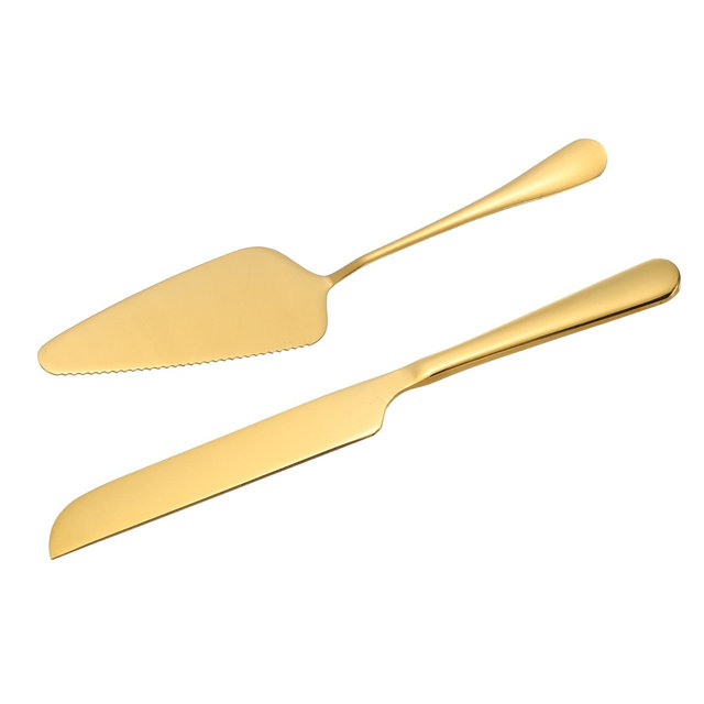 Unique Bargains Wedding Cake Knife Cutting and Server Set 1 Set 2 Pcs Gold