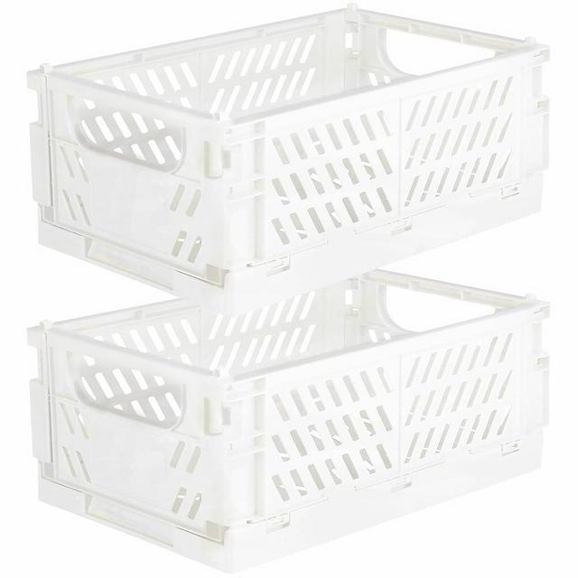 Tixill 2-Pack Mini Foldable Plastic Storage Box Mini Plastic Baskets for Organizing and Storage for Home Kitchen Bedroom Bathroom Office. (White, 16x11x6)