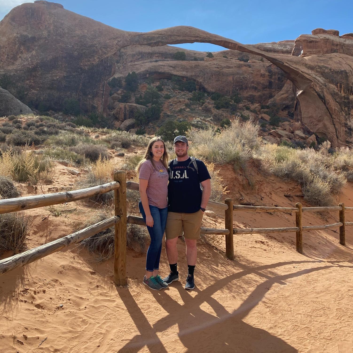 Us at Arches National Park in Utah right as COVID started in March of 2020!