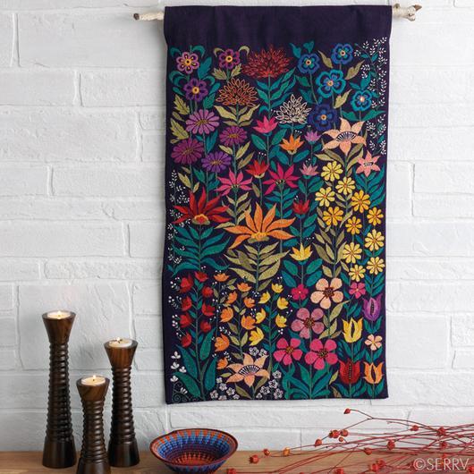 Embroidered Bright Garden Wall Hanging