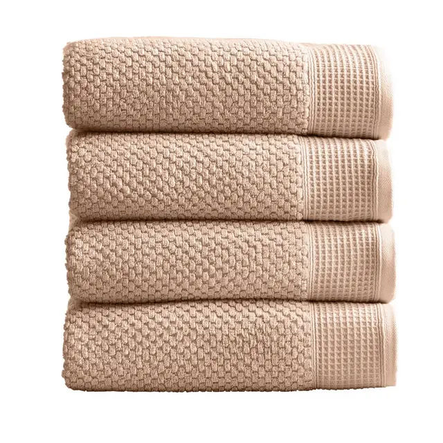 Market & Place 4-Piece Cotton Textured Zero Twist Bath Towel Set Beige