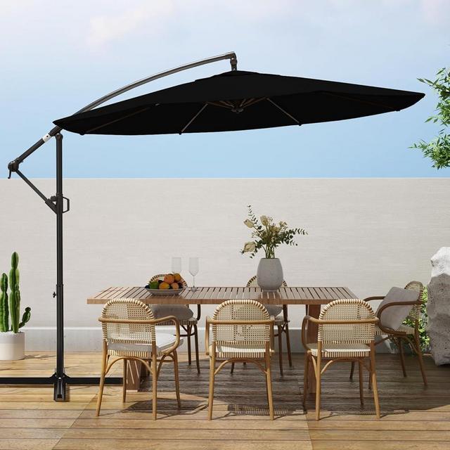 wikiwiki 10ft Patio Umbrellas Offset Outdoor Umbrella Cantilever Hanging Umbrellas w/Infinite Tilt, Fade Resistant Waterproof RECYCLED FABRIC Canopy & Cross Base, for Yard, Garden & Deck, Black