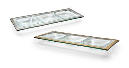 Annieglass Roman Antique 14 X 5 1/2" Three-Section Tray ~ Gold Band