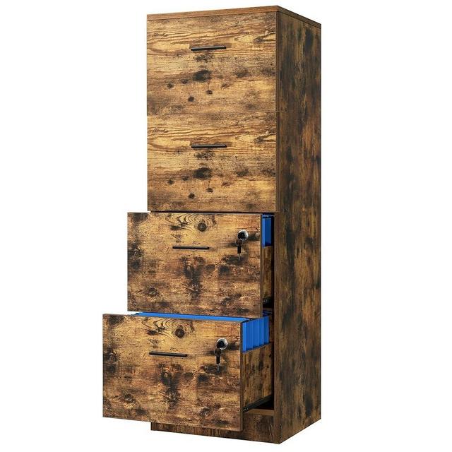 DWVO 4-Drawer File Cabinet with Lock, Filing Cabinet for Letter A4-Sized Files, Upgraded, Rustic Brown