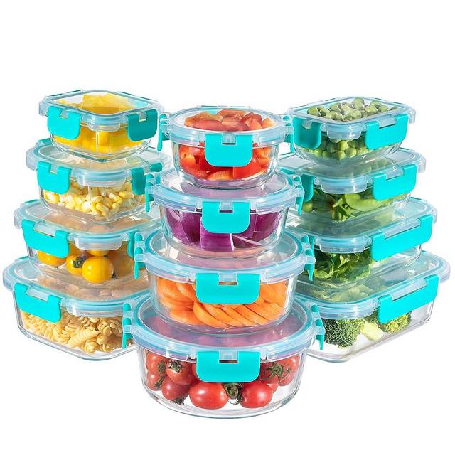 MFY 12-Pack Glass Storage Containers with Lids, Glass Meal Prep Containers Set, Airtight Glass Lunch Containers with Lids, Microwave, Oven, Freezer and Dishwasher Safe, Green