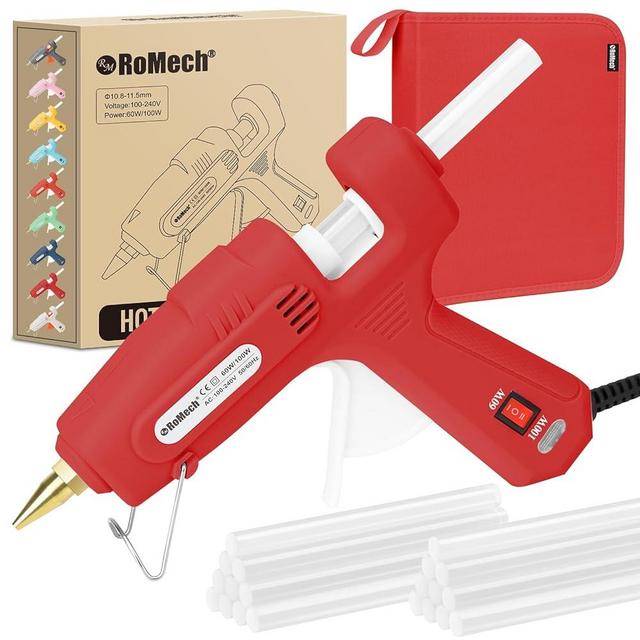 ROMECH Full Size Hot Glue Gun with 60/100W Dual Power and 21 Hot Glue Sticks (7/16"), Fast Preheating Heavy Duty Industrial Gluegun with Storage Case for Crafting, DIY and Repairs (Red)