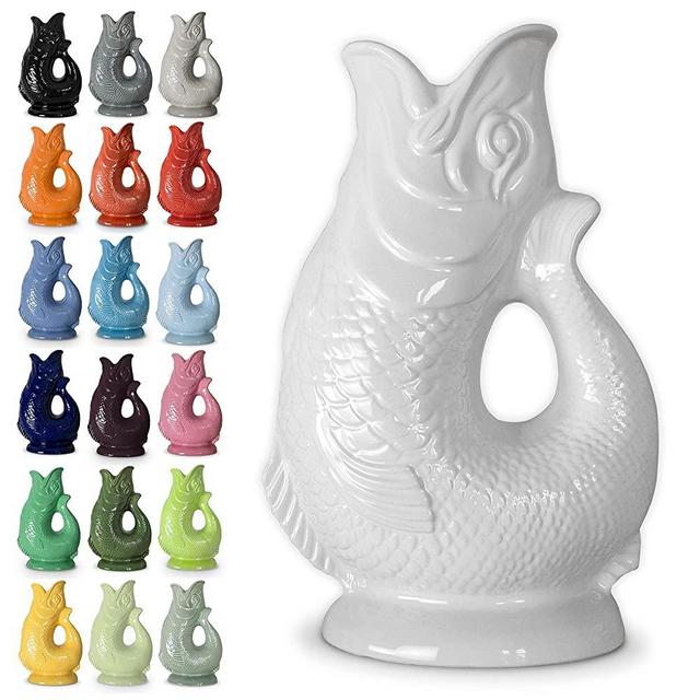 Wade Ceramics Gluggle Jugs – Glug Glug Fish Shaped Jug – Decorative Glugging Cocktail, Water, Wine & Gin Pitcher, Decanter or Vase – Genuine Factory Second – Extra Large – White