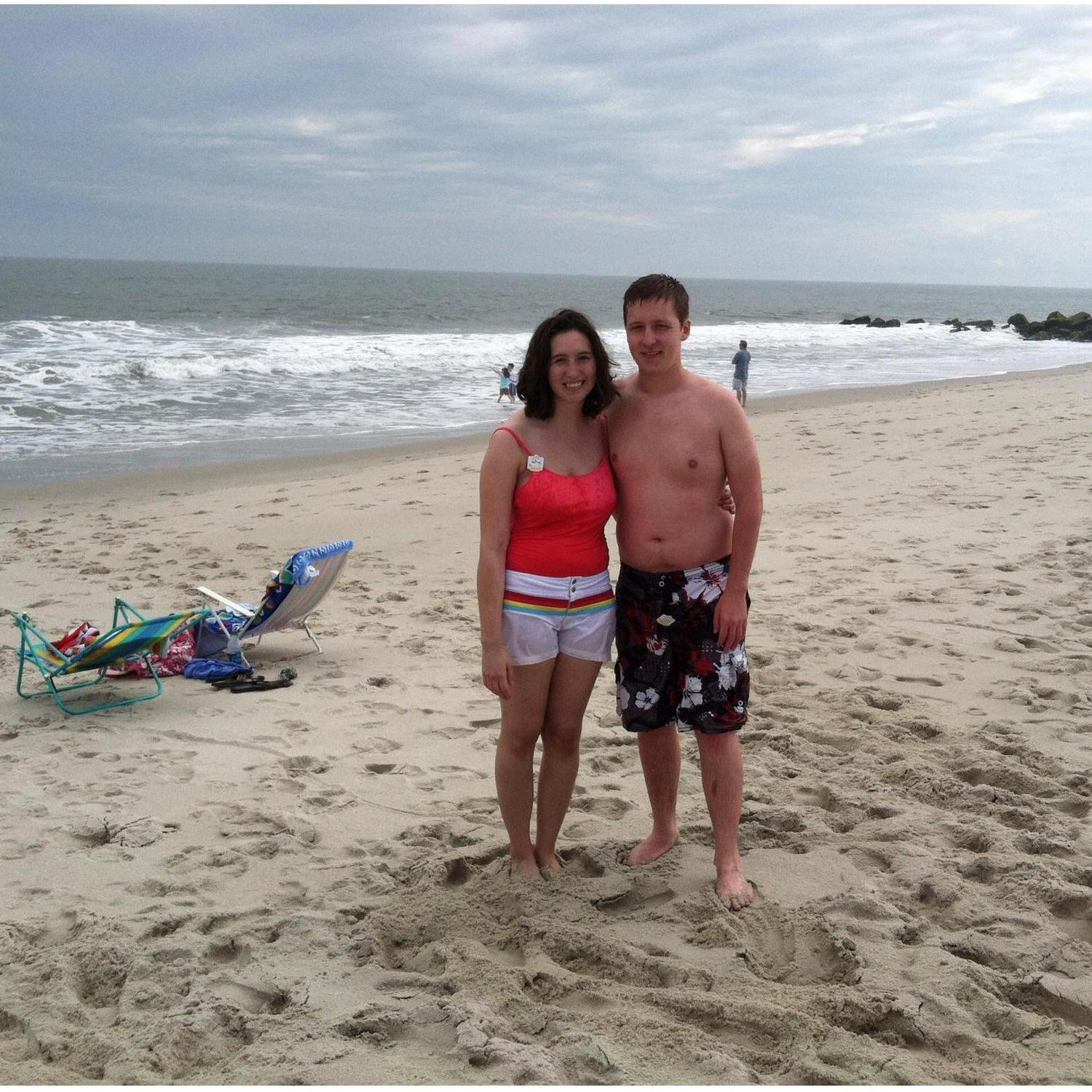 At the beach in New Jersey, on our first trip together, in summer of 2013!