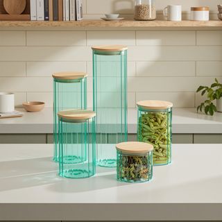 5-Piece Glass Storage Canister Set with Bamboo Lids