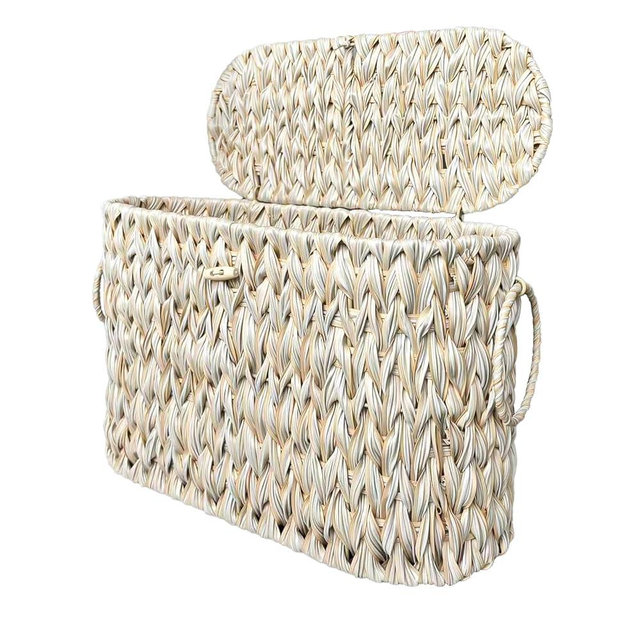 Coeusy Toilet Paper Basket,Wicker Toilet Paper Storage with Lid,Decorative Boho Wicker Basket for Bathroom,Free Standing-Cream White