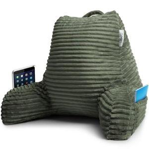 Nestl Cut Plush Striped Reading Pillow (Standard, Olive Green)