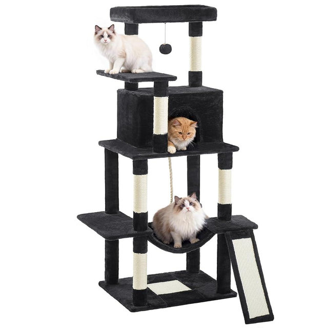 Cat Craft Cat Tree 63 Inch Cat Tower for Indoor Cats, Multi-Level Cat Tree for Large Cats 20 lbs+ Heavy Duty Cat Tower with Sisal Scratching Posts, Hammock, Condo and Extended Platform, Black
