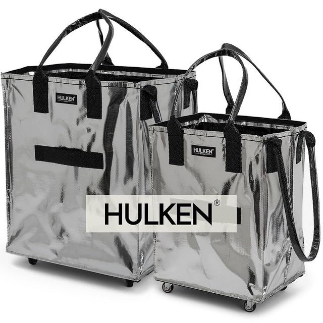 HULKEN - L, M Reusable Grocery Bag On Wheels, Rolling Tote - Folds Flat - Unbreakable Handles