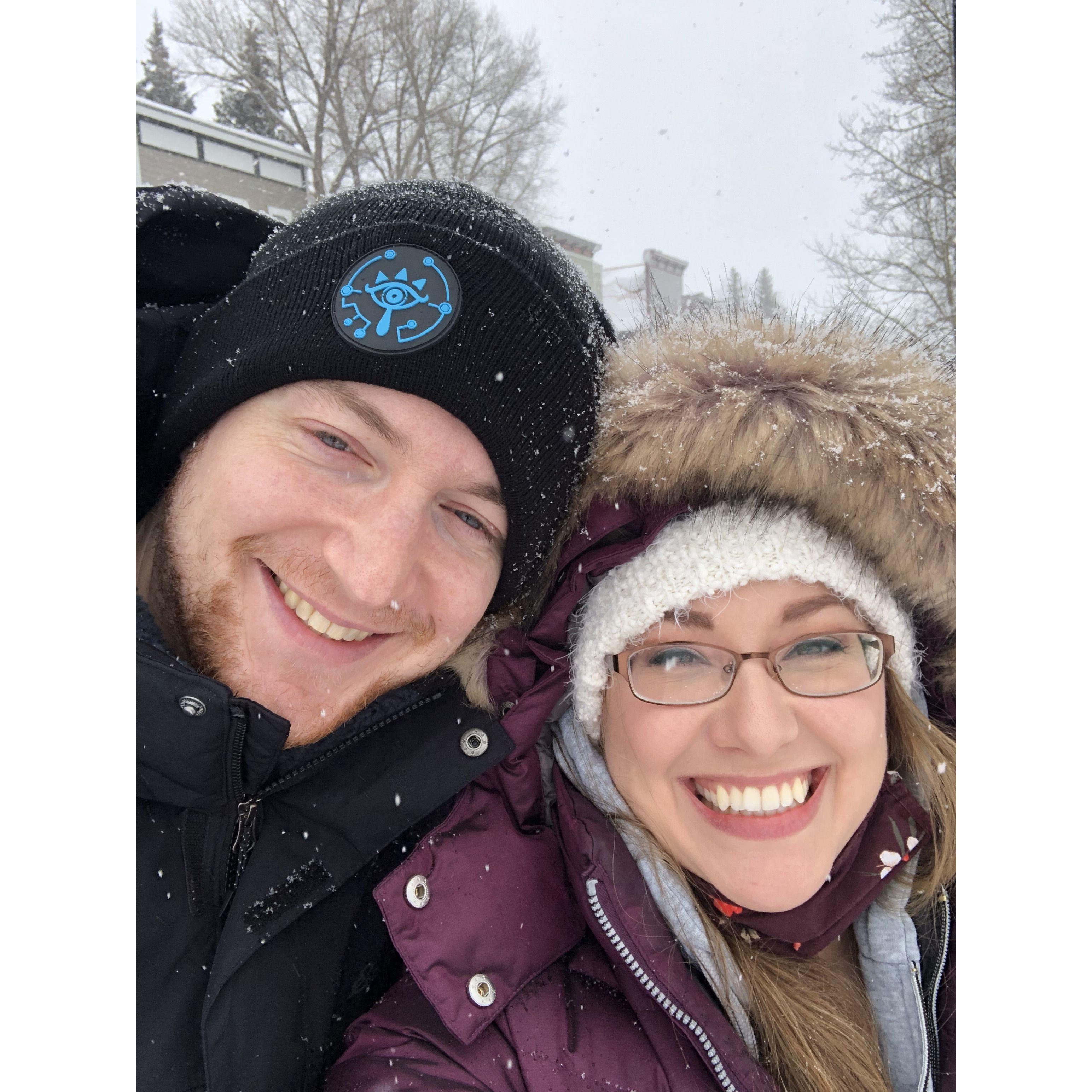 We decided to travel whenever he visited- this is us in Crested Butte/ Gunnison in January.