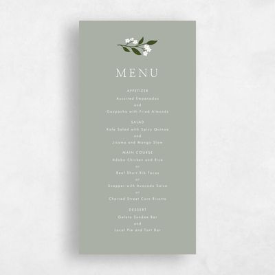 Pale Sage, Green Wedding Menu - Ortensia