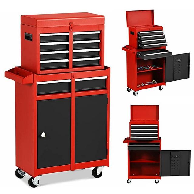 ERGOMASTER 5-Drawers Rolling Tool Chest Cabinet High Capacity Tool Storage Cabinet with Wheels and Locking System, Removable Toolbox Organizer with Sliding Drawers (Standard 5 Drawers，Black&Red)