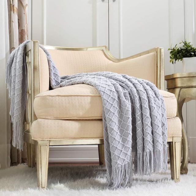 CREVENT Rustic Farmhouse Couch Sofa Throw Blanket for Bedroom Living Room Decoration, Soft Warm Cozy Light Weight for Spring Summer (50''X60'' Light Grey)