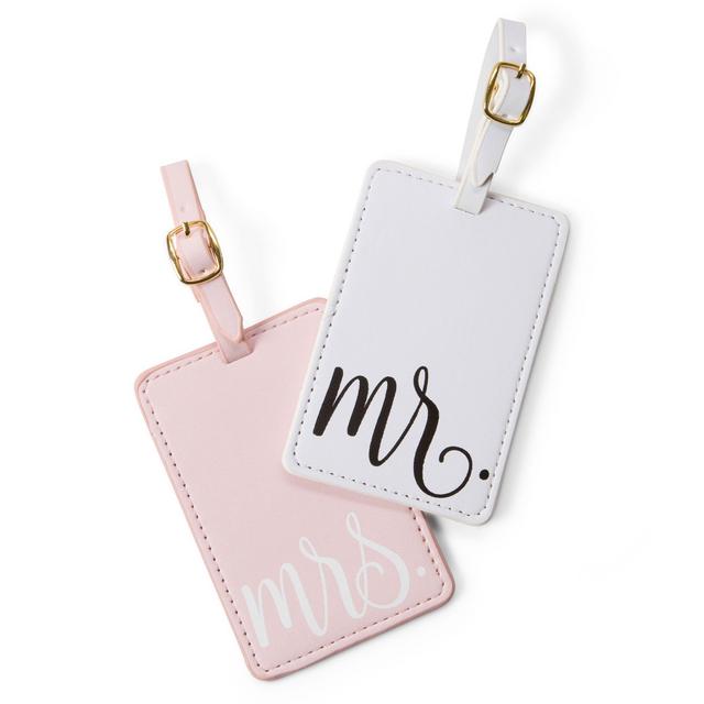 Travel Mr and Mrs Luggage Tags: Cute, Unique Pink and White, Flexible and Sturdy Leather Suitcase Bag Identifiers for Men and Women - Baggage Tag Identification Set of 2 for Cruise or Airplane Travel