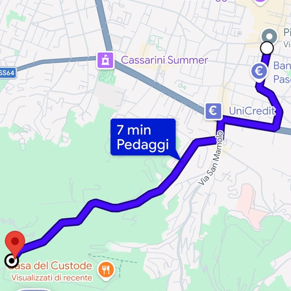 Casa del Custode is a 7 min taxi ride from the center of Bologna. A car will take you to the parking lot. Then you will need to follow the signs to the venue. It's about a 8-10 min walk from here