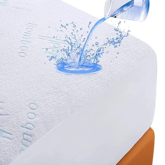 Queen Mattress Protector Waterproof Premium Bamboo Mattress Protector, Ultra Soft Breathable Noiseless Mattress Cover Fits 6 - 18" Deep Pocket Pad - Vinyl Free (Queen)