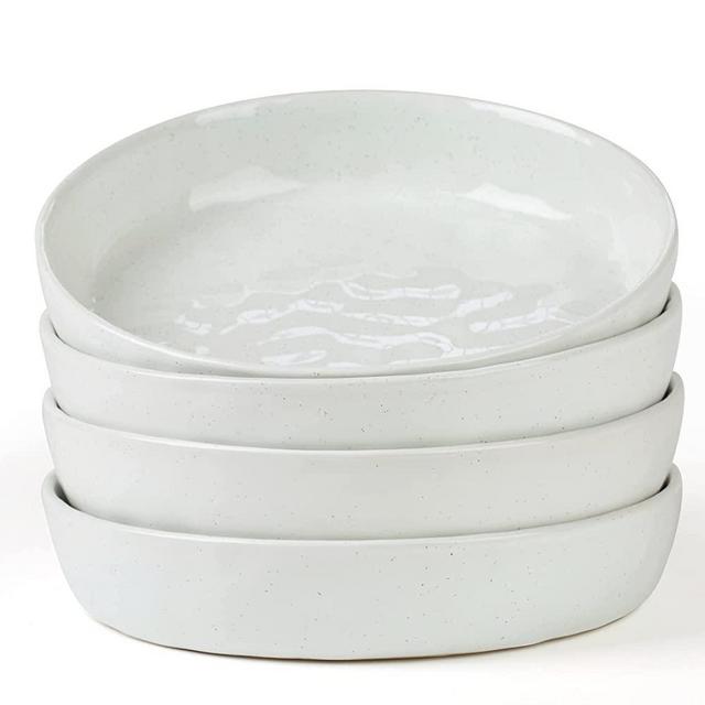 famiware 4 Pieces Paste Bowls Set, 8.5 inch Salad Bowls, Large Capacity, Bowl Sets with Brown Speckled Perfect for Your Friend for Housewarming, Thanksgiving, White