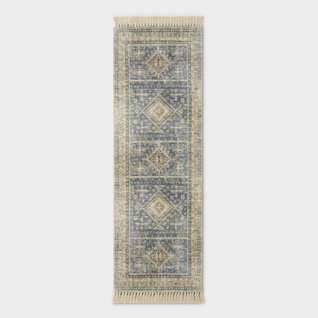 2'4"x7' Runner Pine Brook Diamond Persian Rug Blue - Threshold™ designed with Studio McGee