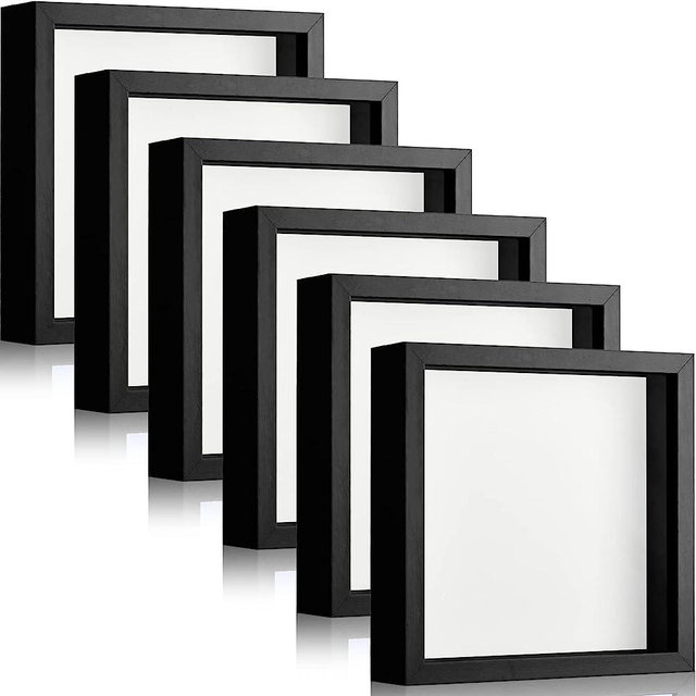 Tuanse 6 Pieces Shadow Box Picture Frame Square Shadow Boxes Display Cases for Sports Memorabilia Baby Items Wedding Memories Crafts Pins Awards Medals Tickets and Photos (8 x 8 Inch, Black)
