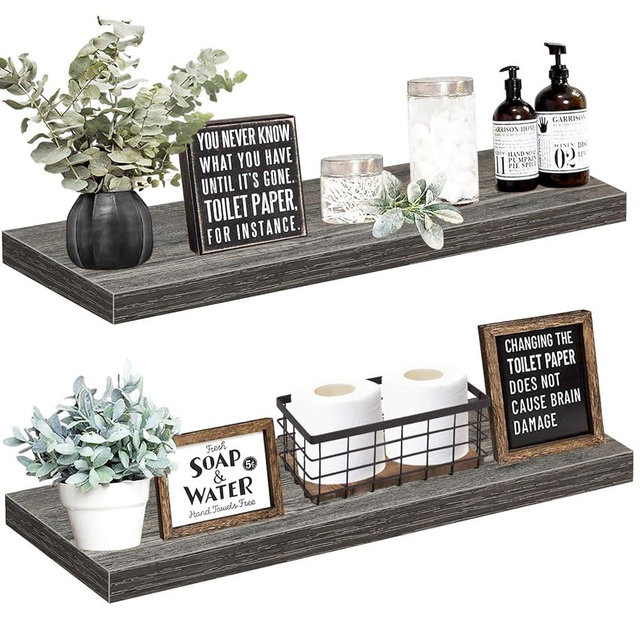 QEEIG Bathroom Shelves 36 inches Long Wall Shelf 36 x 9 inch Set of 2, Grey (008-90GY)
