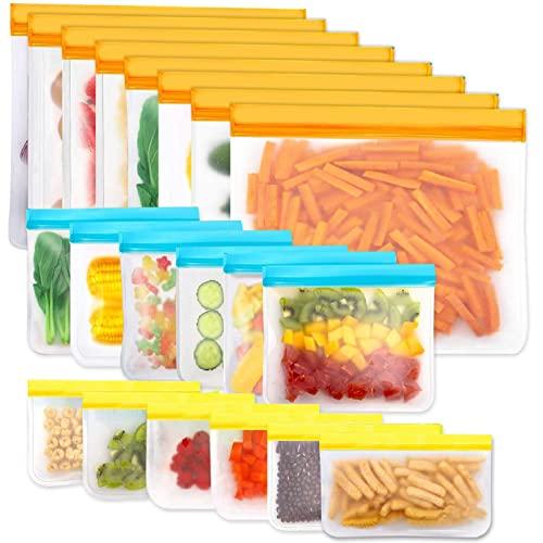 Reusable Storage Bags，20 Pack BPA Free PEVA Resuable Freezer Bags,Reusable Gallon Bags, Reusable Sandwish Bags, Silicone Food Bags (20Pack-8Gallon Bags +6Sandwich Bags +6Snack Bags)