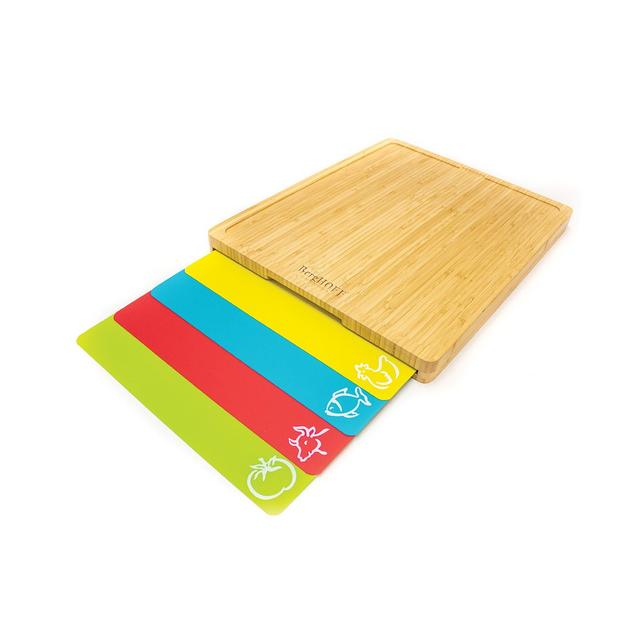 Bamboo Cutting Board and 4 Multi-Colored Inserts Set, 5 Piece