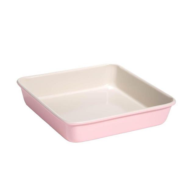 Paris Hilton Nonstick Carbon Steel Bakeware Collection, 9-Inch Square Cake Pan, Dishwasher Safe, Made without PFOA and PFAS, Pink Cream Two-Tone