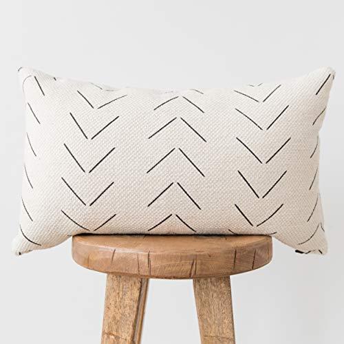 Woven Nook Decorative Lumbar Throw Pillow Cover ONLY for Couch, Sofa, or Bed 12x20 12x26 12x40 inch Modern Quality Design 100% Thick Woven Cotton Mudcloth MAZA Lumbar (12'' x 26'')